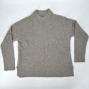 Rachel Zoe 100% Cashmere Ribbed Mock Neck Pullover Sweater Size M Gray